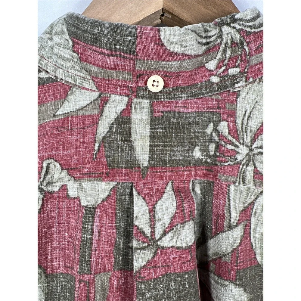 Reyn Spooner Men's Hawaiian Brick Red Floral 1/4 Button Up Shirt Resort Size 2XL